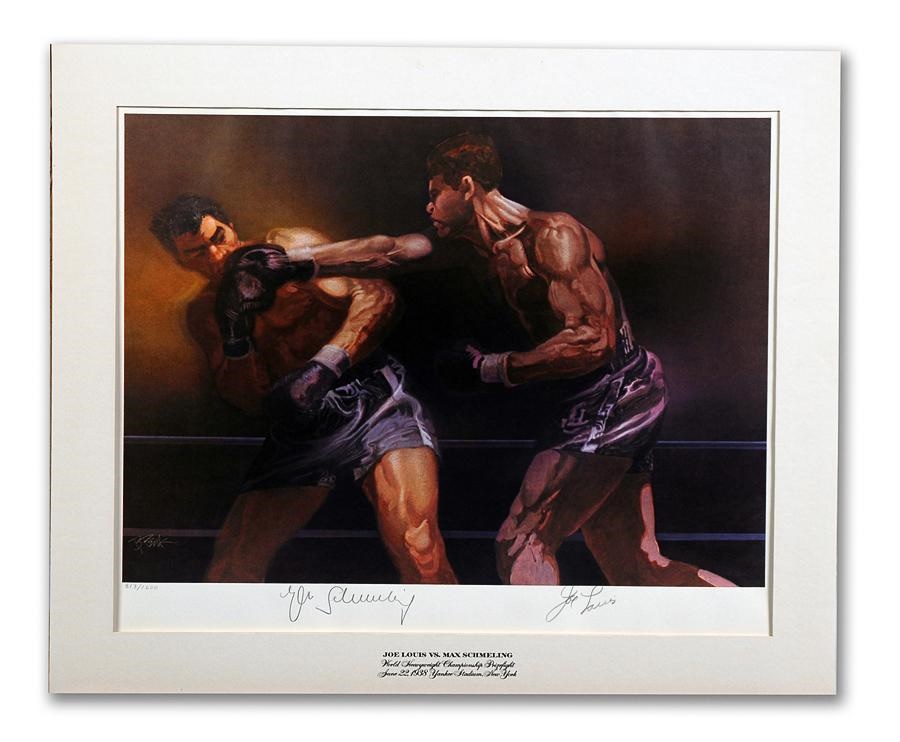 - 2 Signed Boxing Prints:  Dempsey/Tunney and Louis/Schmeling