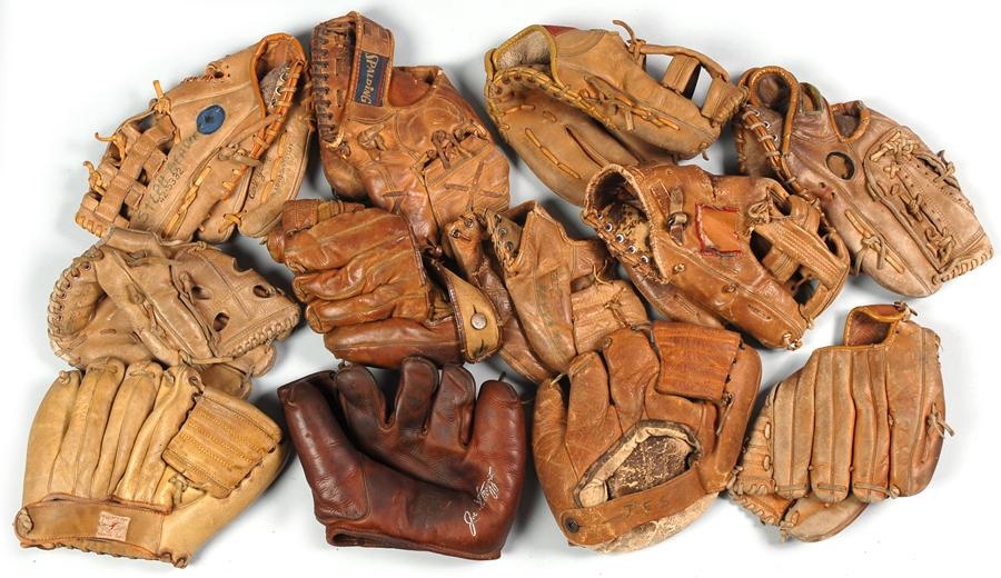 Baseball Memorabilia - Collection of 12 Store Gloves Including DiMaggio and Mantle