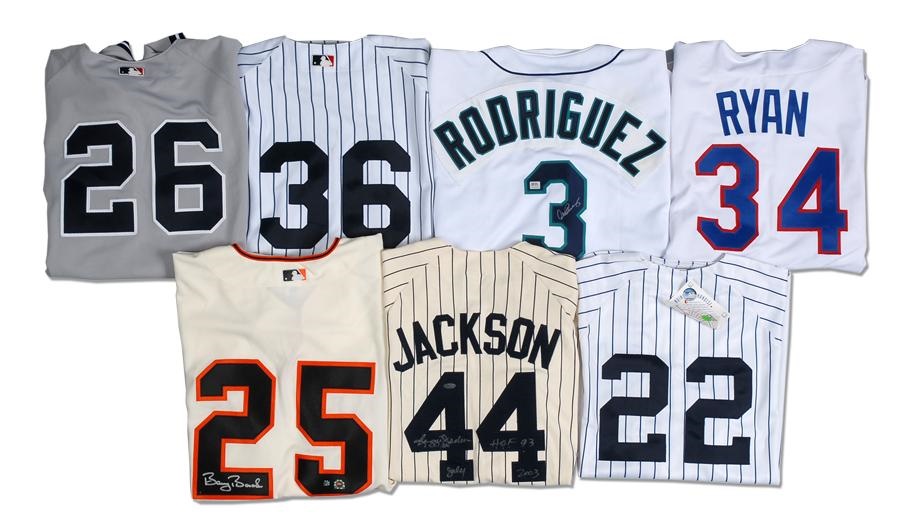 - Collection of Signed Baseball Jerseys Including Alex Rodriquez and Barry Bonds (7)
