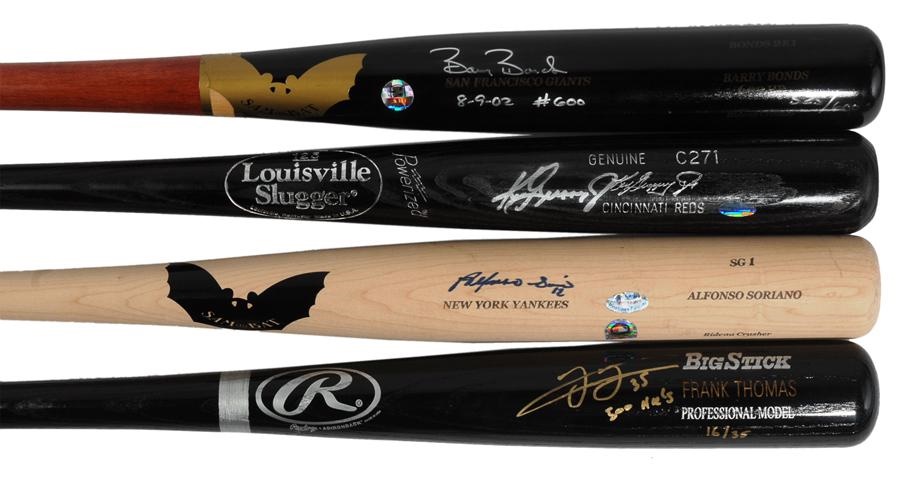 - Lot of 4 Signed Bats with Barry Bonds 600 Home Run Inscribed Bat