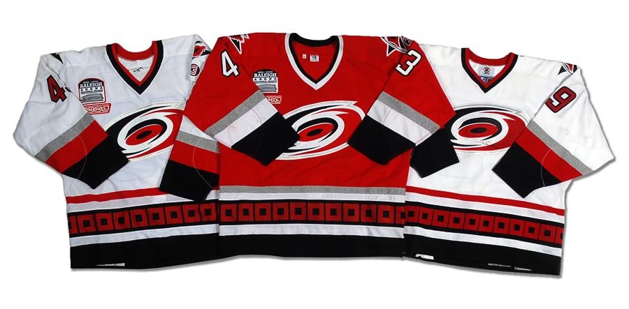 - 1997-98 Ashlin Halfnight & 1999-00 Andrew Merrick Home & Road Carolina Hurricanes Game Worn Jerseys (3)