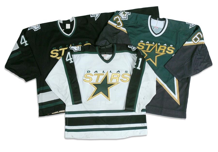 1994-95 Brent Gilchrist Home & Road and 2001-02 Roman Lyashenko Dallas Stars Game Worn Jerseys (3)