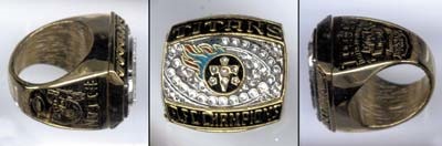 Football - 1999 Tennessee Titans Championship Ring in Lucite