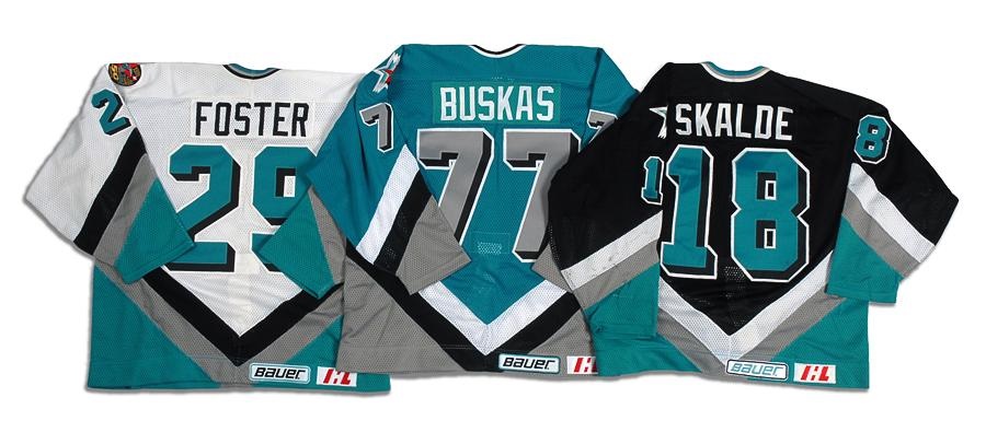 - 1994-95 Rod Buskas, Norm Foster & Jarrod Skalde Las Vegas Thunder Game Issued & Worn Jerseys (3)