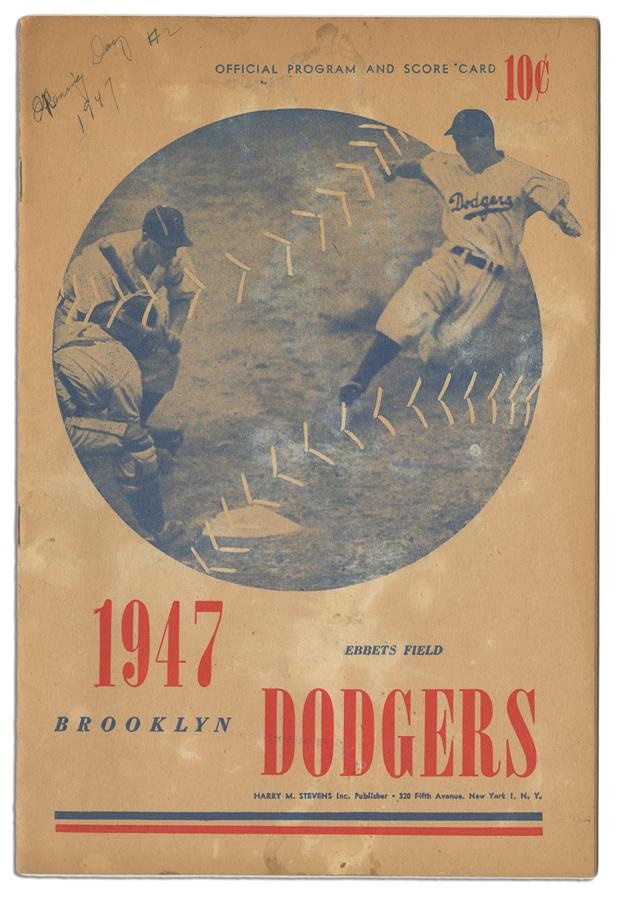 Baseball Memorabilia - 1947 Brooklyn Dodgers Opening Day Scorecard with Jackie Robinson