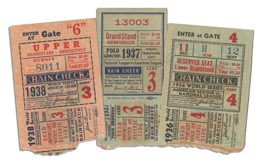 Baseball Memorabilia - Three 1930s World Series Ticket Stubs