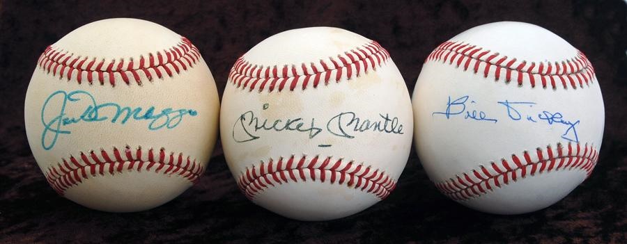The Braves Man - Mantle, DiMaggio & Dickey Single-Signed Baseballs