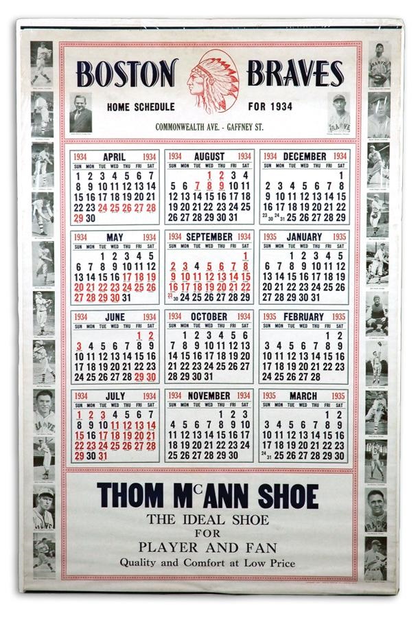 - 1934 Boston Braves Thom McAnn Advertising Calendar