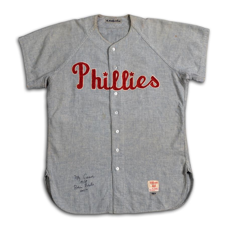 - 1958 Robin Roberts Game Used Autographed Philadelphia Phillies Road Jersey Graded A10