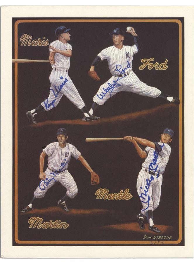 - Mickey Mantle, Roger Maris, Whitey Ford and Billy Martin Signed Don Sprague Print 16/500