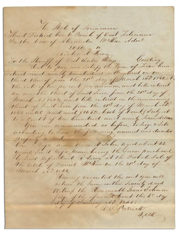 Rock And Pop Culture - Sale of Slave Letter