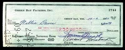Football - Willie Davis Endorsed Payroll Check