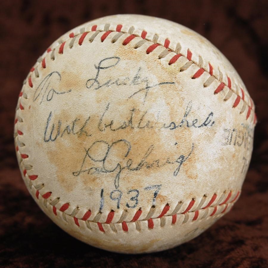The Mike Brown Collection - 1937 Lou Gehrig Single Signed Baseball (enhanced)