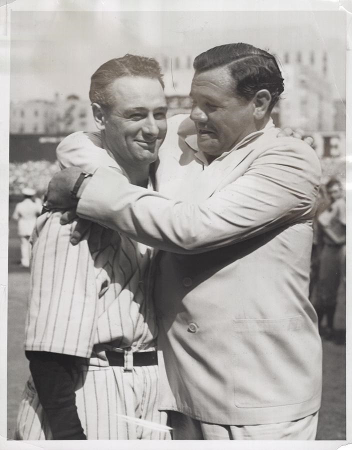 Baseball - Ruth Hugs Gehrig On His Day