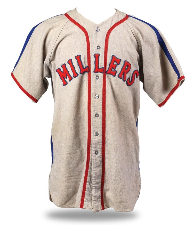 The Fred Budde Collection - 1940s Minneapolis Millers Jersey Vaugan in Collar and Game Used Bat