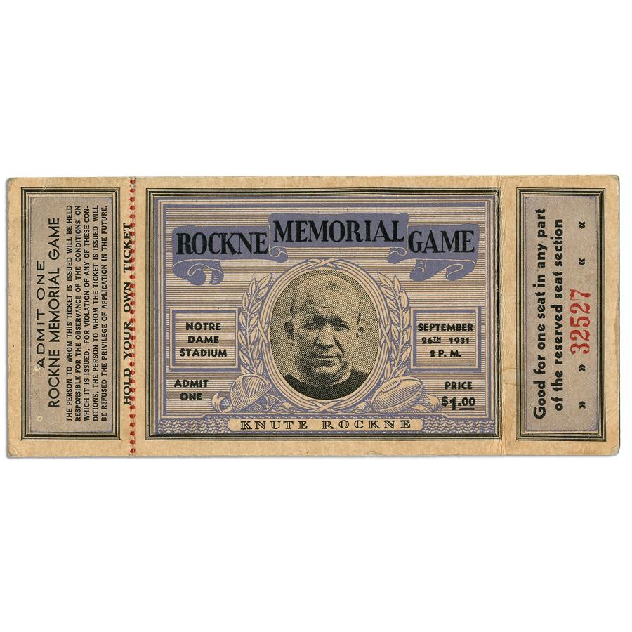 - 1931 Rockne Memorial Game Full Ticket