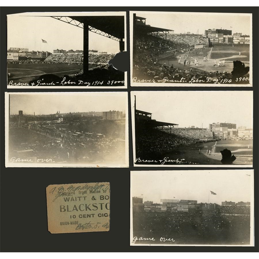 Boston Sports - 1914 Miracle Braves v. Giants Record Breaking Game Ticket Stub and 5 Photographs
