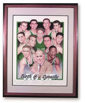 Basketball - 1956-57 Boston Celtics Team Signed Lithograph (24x31" framed)