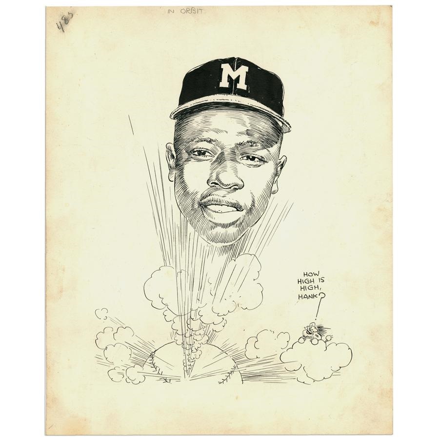 Baseball Memorabilia - Hank Aaron Artwork By Leo O'Mealia of Superman fame (10x13")