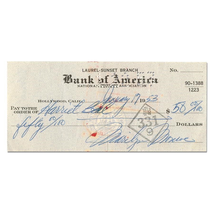 The R.T. Collection - 1953 Marilyn Monroe Signed Bank Check