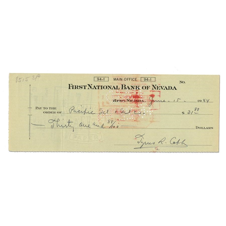 - 1944 Ty Cobb Signed Bank Check