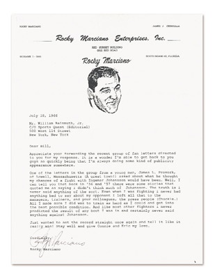 1966 Rocky Marciano Signed Letter