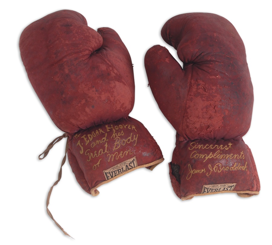 The Mark Mausner Boxing Collection - James Braddock Used Gloves Presented to J. Edgar Hoover