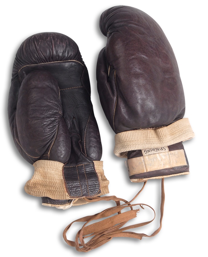 - Freddie Mills Autographed Fight Worn Gloves From Woodcock Match
