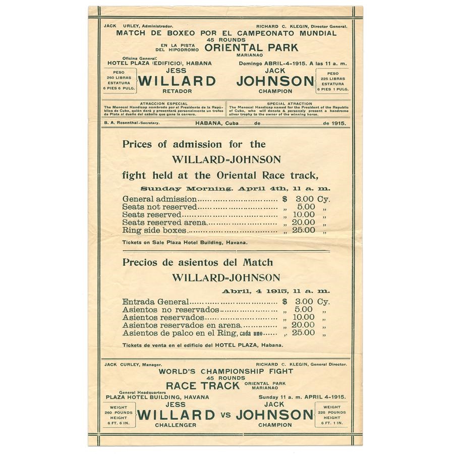 The Mark Mausner Boxing Collection - 1915 Jack Johnson vs. Jess Willard Cuban Broadside
