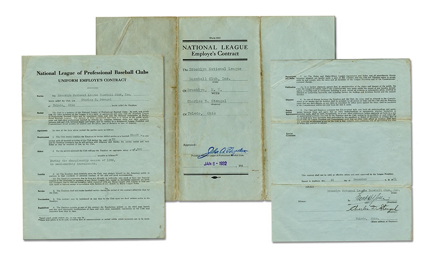 - 1932 Casey Stengel Signed Brooklyn Dodgers Contract