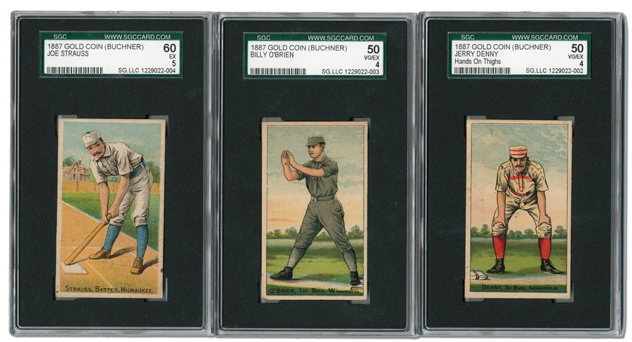 Sports and Non Sports Cards - 1887 Gold Coin (Buchner) Collection of Three (SGC Graded)