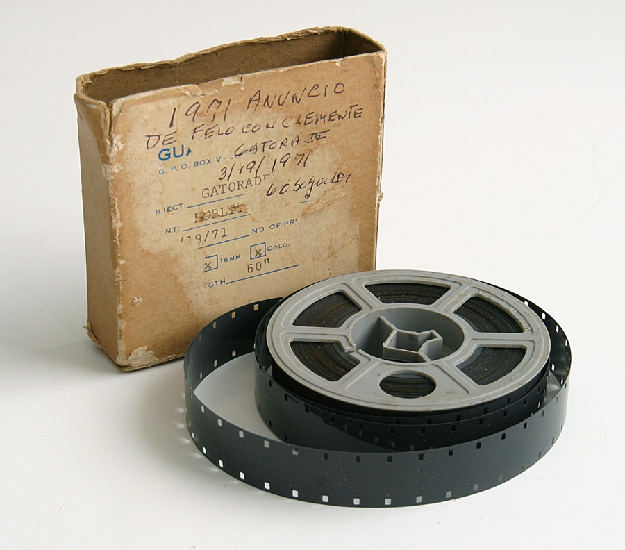 Negro League, Latin, Japanese & International Base - Roberto Clemente Rare 16mm Film from 1972 Gatorade Commercial Orig Box