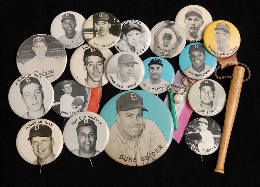 Large Collection of Brooklyn Dodgers Player Pin-Back Buttons (60)