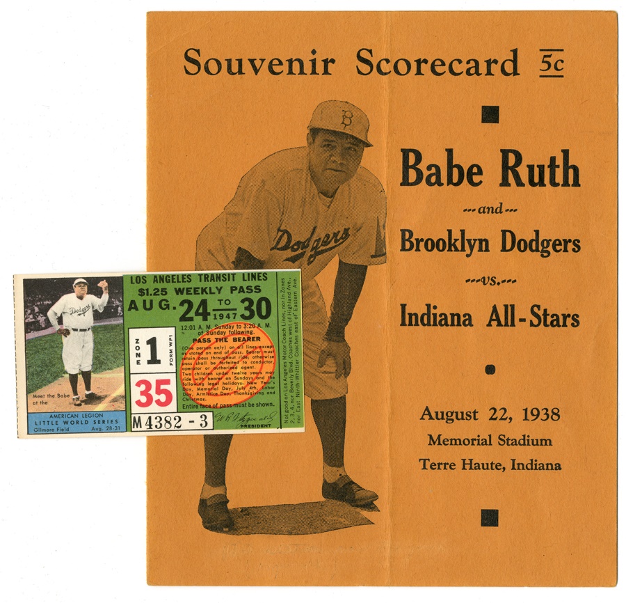 The Sal LaRocca Collection - Babe Ruth Brooklyn Dodgers Scorecard and Ticket