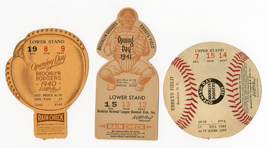 The Sal LaRocca Collection - Three Brooklyn Dodgers Opening Day Tickets