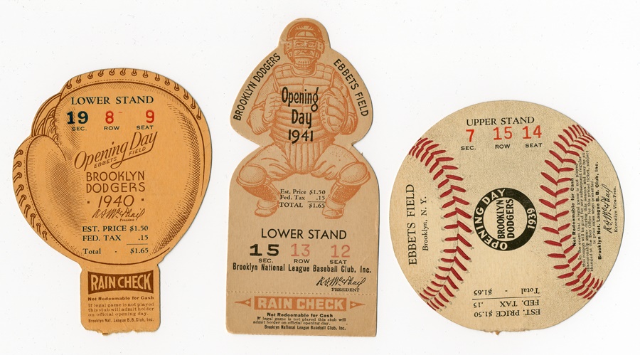 Three Brooklyn Dodgers Opening Day Tickets