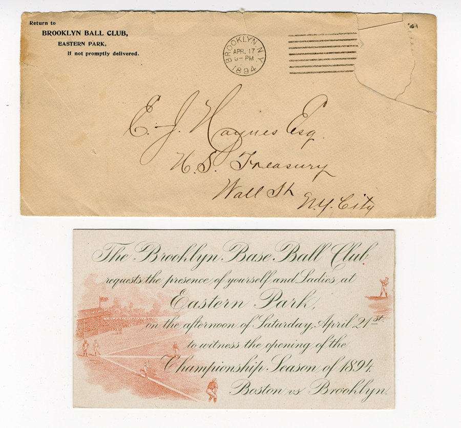 - 1894 Brooklyn Baseball Club Eastern Park Opening Day Invitation