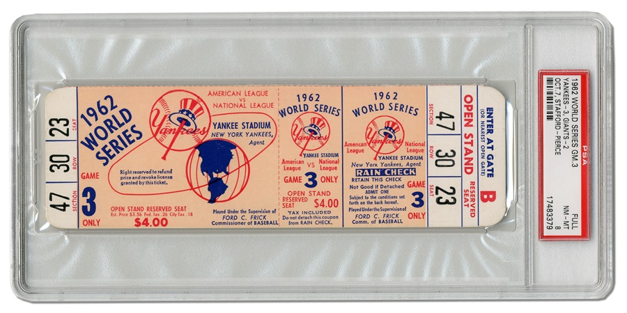 - 1962 World Series Game 3 Full Ticket (PSA 8-Highest Graded)