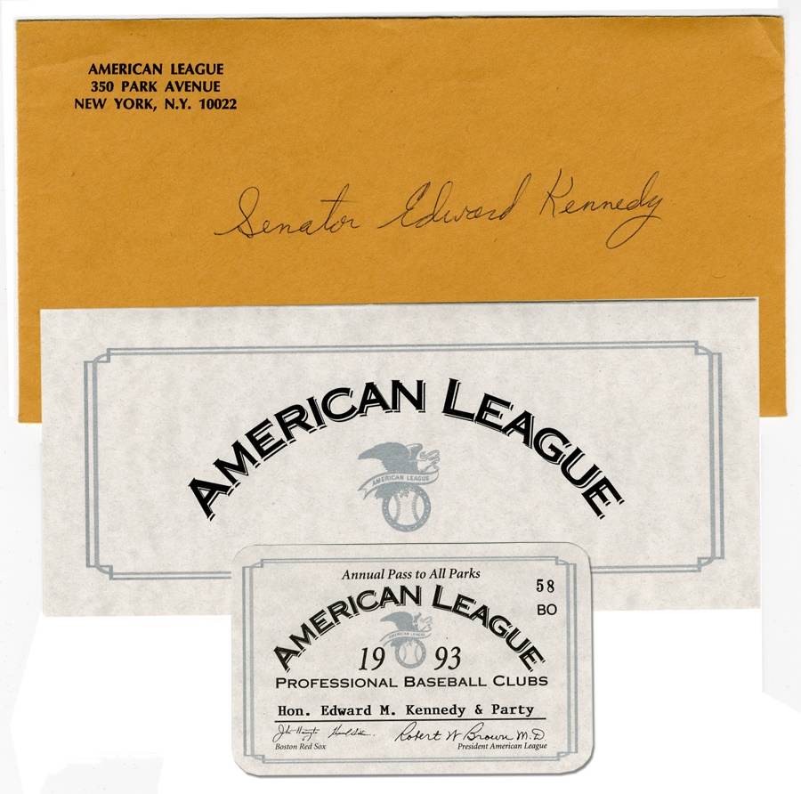 Baseball Memorabilia - 1993 Senator Edward Kennedy American League Pass & Envelope