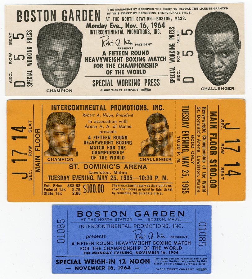 - Three Cassius Clay vs. Sonny Liston Full Tickets