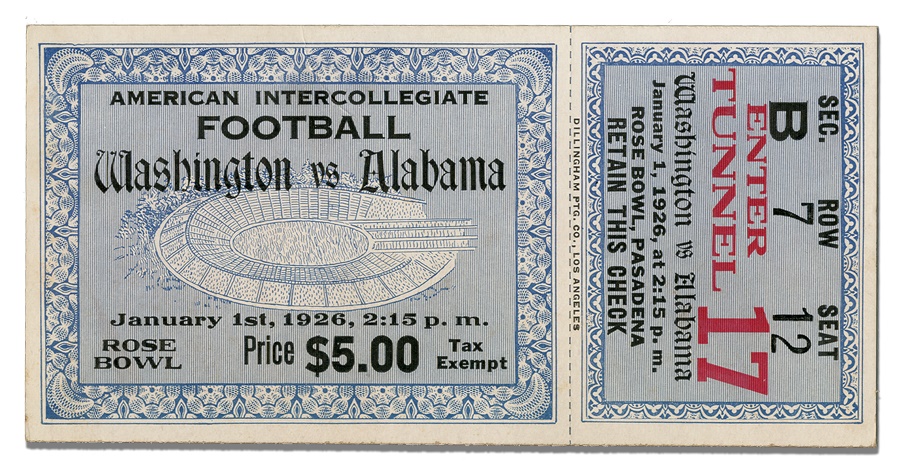 - 1926 Rose Bowl Unused Ticket