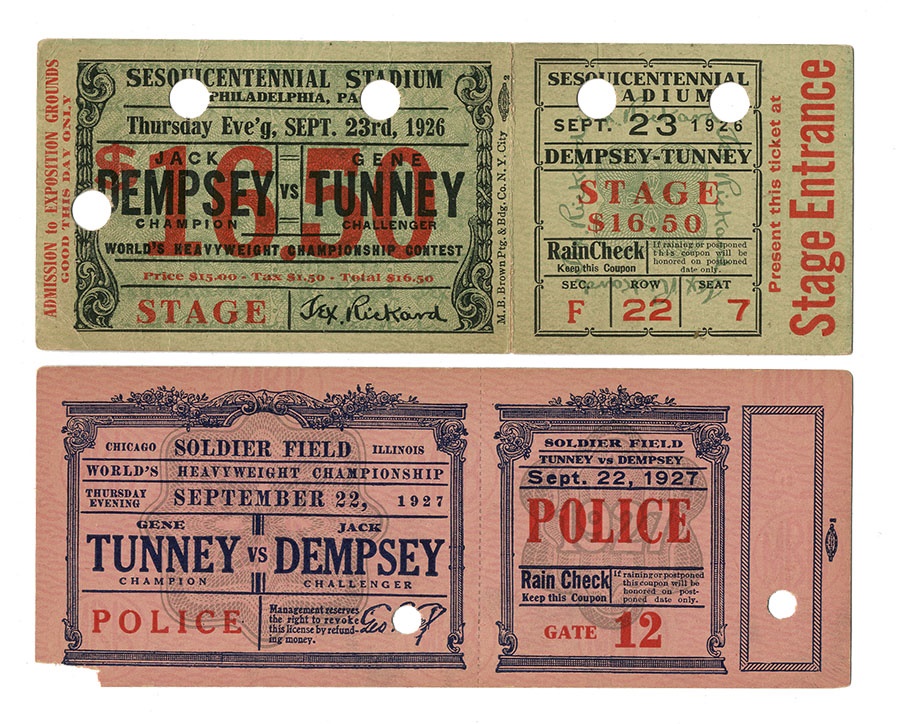 Dempsey vs. Tunney 1&2 Full Tickets (2)