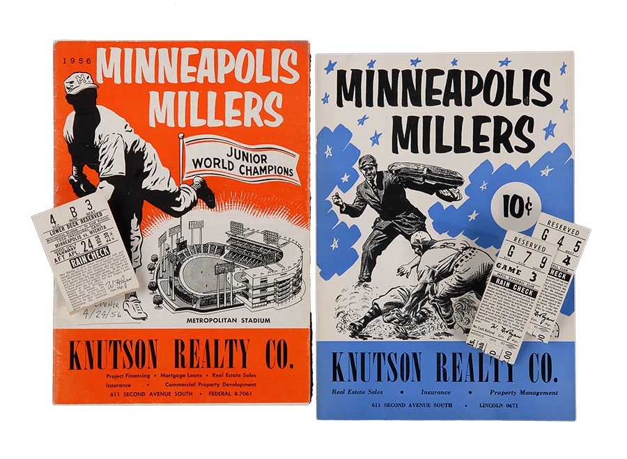 The Fred Budde Collection - First and Last Minneapolis Millers Game Programs and Stubs