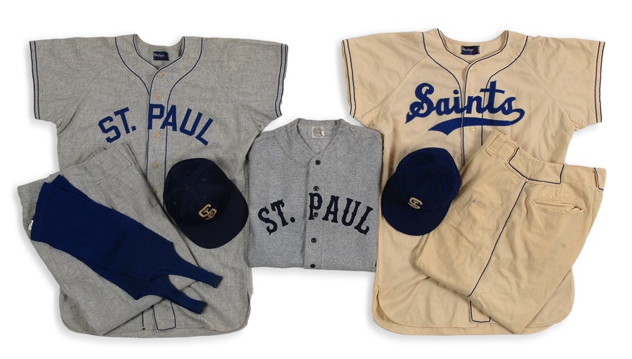The Fred Budde Collection - 1930s-60s St. Paul Saints Caps & Uniforms (7 pieces total)