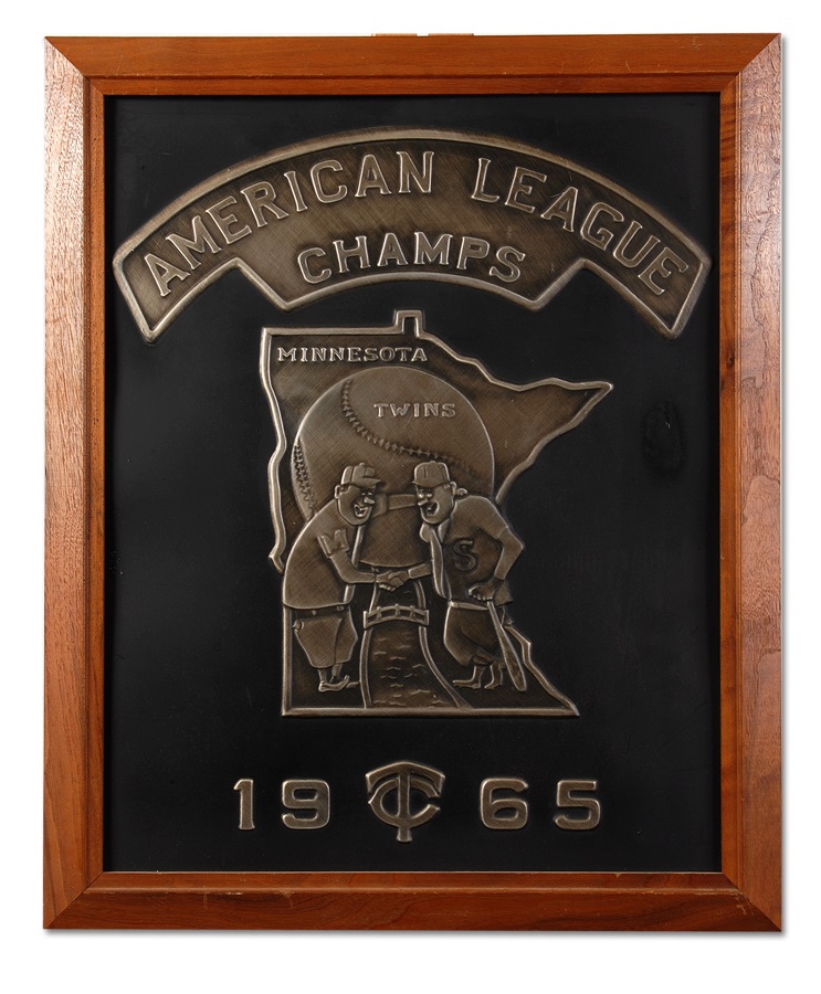 1965 Minnesota Twins American League Champs Plaque Given by Calvin Griffith