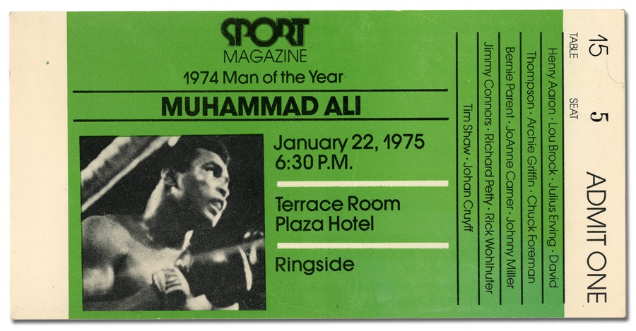 - Muhammad Ali Sport Magazine 1974 Man of the Year Unused Ticket
