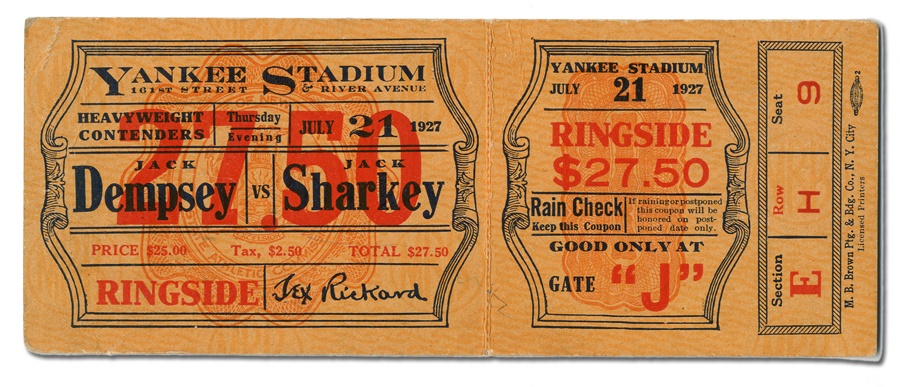 - 1927 Dempsey vs. Sharkey Full Ticket
