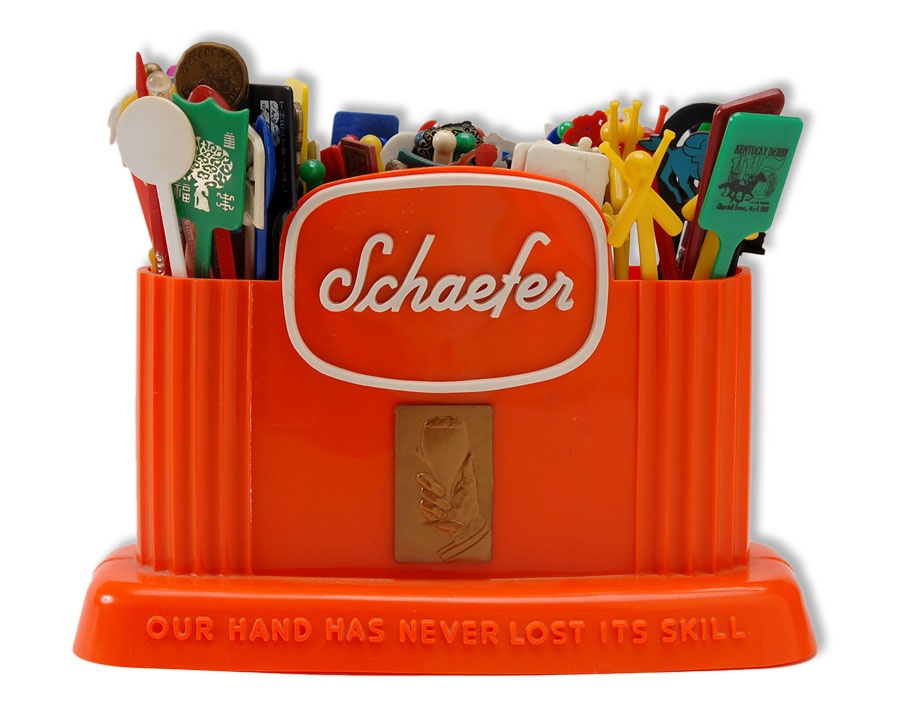 Baseball Memorabilia - 1950s Schaefer Beer Swizzle Stick Dispenser with Swizzle Collection from NYC Sportswriter