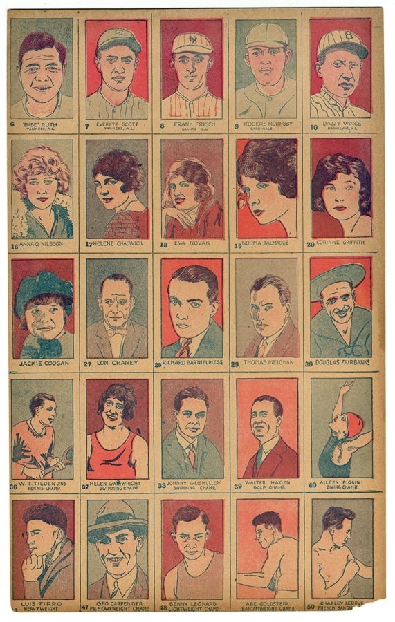 Sports and Non Sports Cards - 1926-27 W512 Uncut Sheet with Babe Ruth