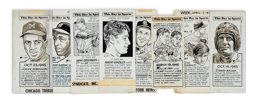 - “This Day in Sports” Original Art with Mantle, Aaron and Jackie Robinson (8)